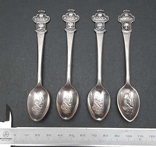 **EXQUISITE: 20th Century Rolex Bucherer Watches .800 Silver Souvenir Spoons ×4 .**