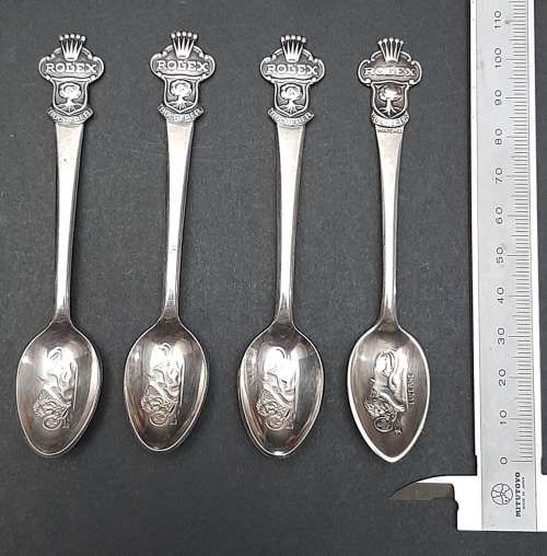 **EXQUISITE: 20th Century Rolex Bucherer Watches .800 Silver Souvenir Spoons ×4 .**