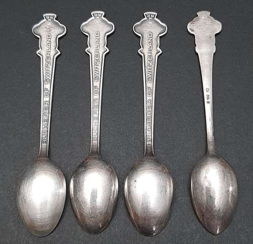 **EXQUISITE: 20th Century Rolex Bucherer Watches .800 Silver Souvenir Spoons ×4 .**