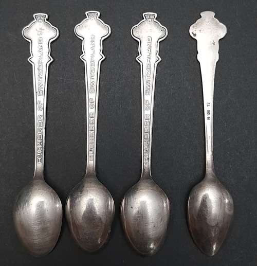 **EXQUISITE: 20th Century Rolex Bucherer Watches .800 Silver Souvenir Spoons ×4 .**