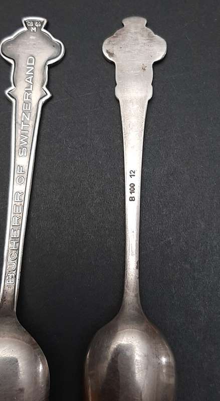 **EXQUISITE: 20th Century Rolex Bucherer Watches .800 Silver Souvenir Spoons ×4 .**