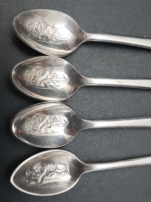 **EXQUISITE: 20th Century Rolex Bucherer Watches .800 Silver Souvenir Spoons ×4 .**