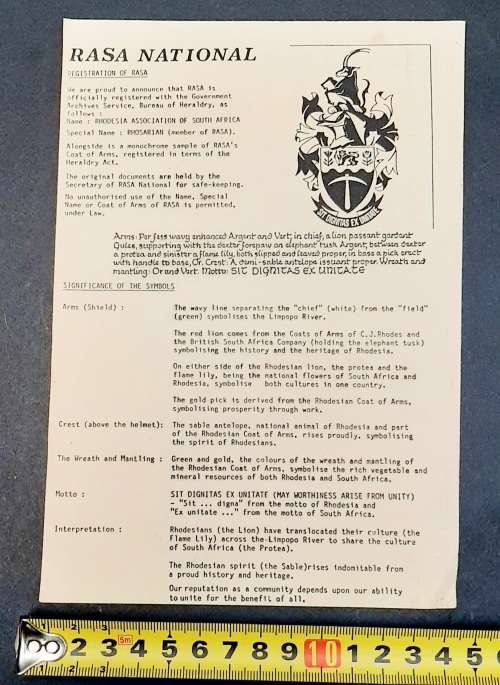 **Rhodesian Bush War:  Collection of Rhodesia Association of South Africa Memorabilia Lot (x9 Pcs).*