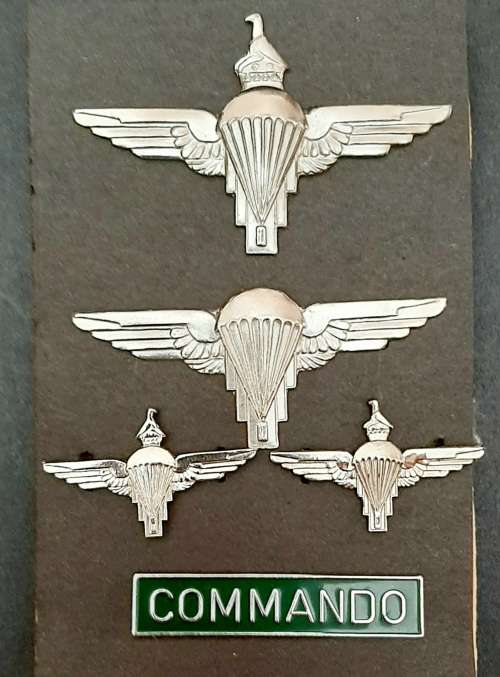 **RARE: 1981 Zimbabwe National Army 1 Commando Parachute Insignia Set (Lugs Intact).**