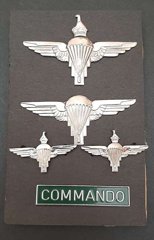 **RARE: 1981 Zimbabwe National Army 1 Commando Parachute Insignia Set (Lugs Intact).**