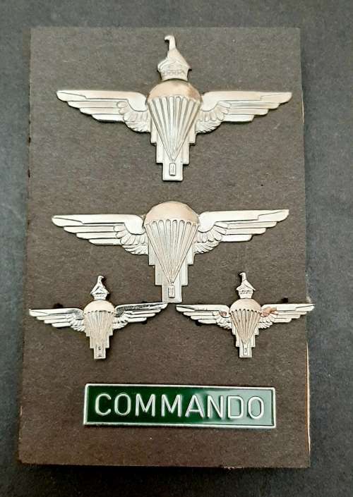 **RARE: 1981 Zimbabwe National Army 1 Commando Parachute Insignia Set (Lugs Intact).**