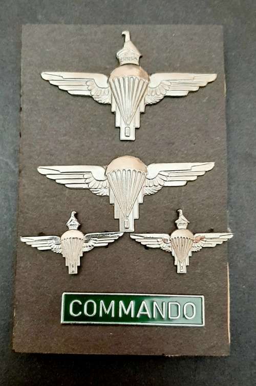 **RARE: 1981 Zimbabwe National Army 1 Commando Parachute Insignia Set (Lugs Intact).**
