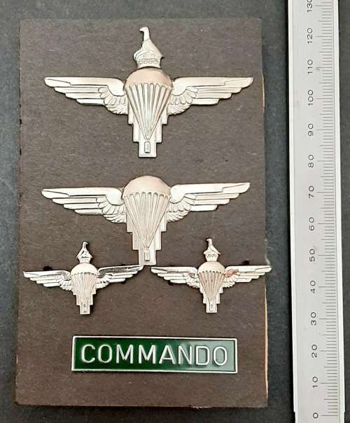 **RARE: 1981 Zimbabwe National Army 1 Commando Parachute Insignia Set (Lugs Intact).**