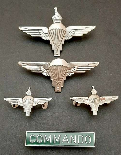 **RARE: 1981 Zimbabwe National Army 1 Commando Parachute Insignia Set (Lugs Intact).**