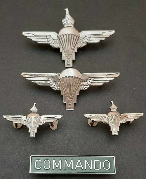**RARE: 1981 Zimbabwe National Army 1 Commando Parachute Insignia Set (Lugs Intact).**