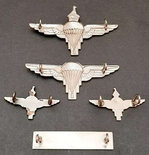 **RARE: 1981 Zimbabwe National Army 1 Commando Parachute Insignia Set (Lugs Intact).**