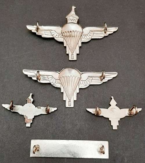 **RARE: 1981 Zimbabwe National Army 1 Commando Parachute Insignia Set (Lugs Intact).**