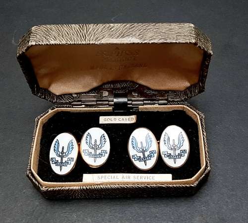**Rhodesian Bush War: 1960s Rhodesian Special Air Service (SAS) Gold-Plated Cufflinks w/ Case.**