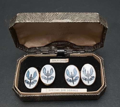 **Rhodesian Bush War: 1960s Rhodesian Special Air Service (SAS) Gold-Plated Cufflinks w/ Case.**