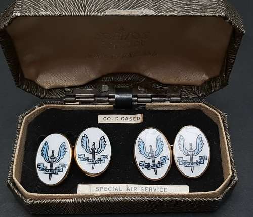 **Rhodesian Bush War: 1960s Rhodesian Special Air Service (SAS) Gold-Plated Cufflinks w/ Case.**