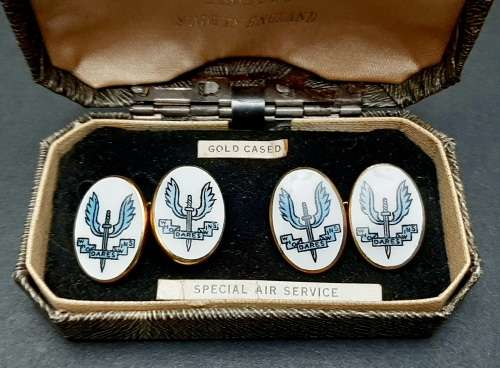 **Rhodesian Bush War: 1960s Rhodesian Special Air Service (SAS) Gold-Plated Cufflinks w/ Case.**