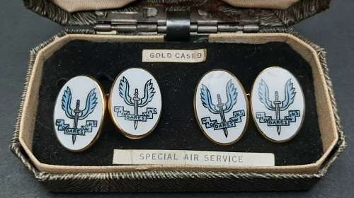 **Rhodesian Bush War: 1960s Rhodesian Special Air Service (SAS) Gold-Plated Cufflinks w/ Case.**
