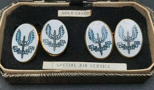 **Rhodesian Bush War: 1960s Rhodesian Special Air Service (SAS) Gold-Plated Cufflinks w/ Case.**