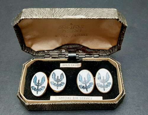 **Rhodesian Bush War: 1960s Rhodesian Special Air Service (SAS) Gold-Plated Cufflinks w/ Case.**