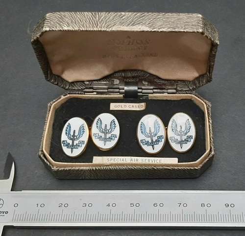 **Rhodesian Bush War: 1960s Rhodesian Special Air Service (SAS) Gold-Plated Cufflinks w/ Case.**