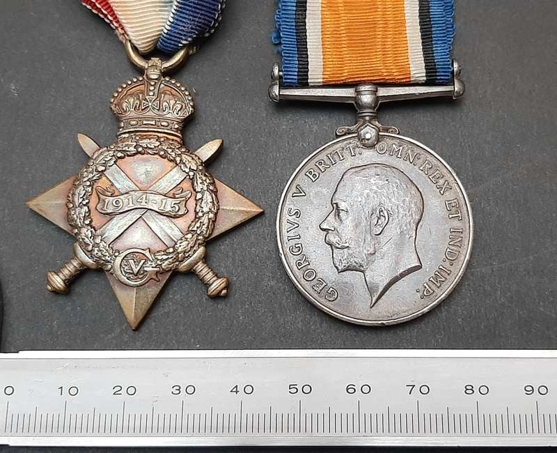 WW1 1914-15 Star & .925 Silver British War Medal with Silk Ribbons (5th S.A.M.R)