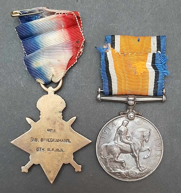 WW1 1914-15 Star & .925 Silver British War Medal with Silk Ribbons (5th S.A.M.R)