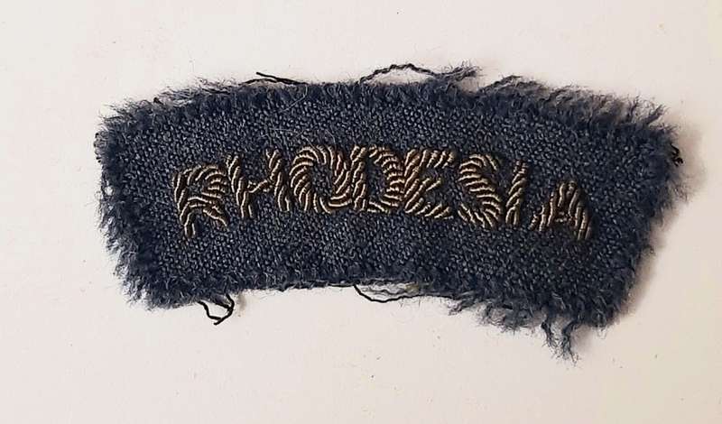 ** RARE: WW2 Royal Rhodesian Air Force: Bullion Shoulder Title x1**
