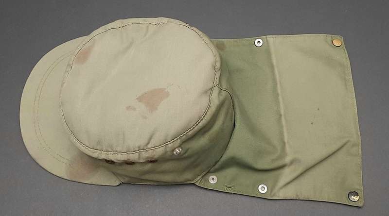 **Border War : 1980s Koevoet Olive Drab Flap Cap w/ Bloodstains .**