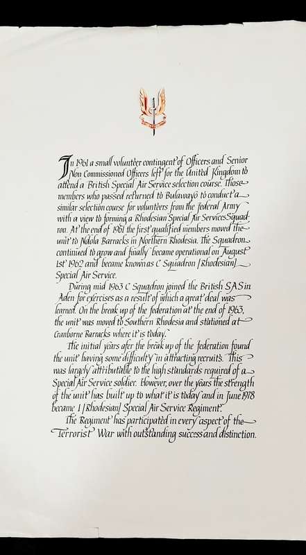 **Rhodesian Bush War: 1978 Special Air Service Unit Poster Double-Sided (61cm x 44cm).**