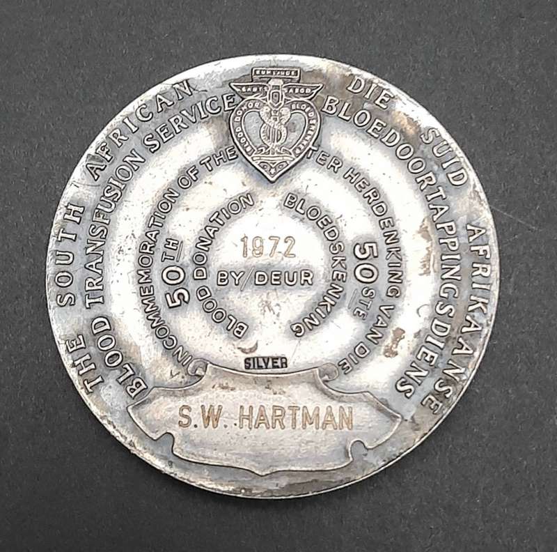 ** 1972 S.A. Blood Transfusion Service .925 Silver Medallion (60.12 gram)**