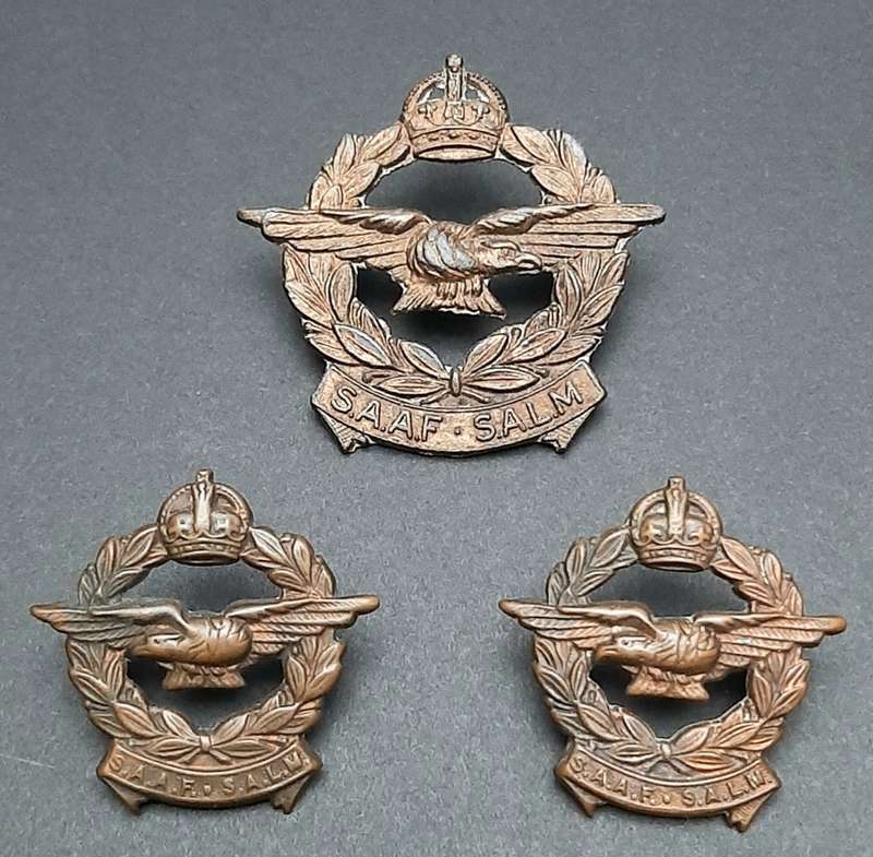 **WW2 SA Air Force Cap & Collar Badge Set x3 Pcs.**