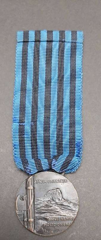 **RARE: 1936 Italian Africa Orientale Fascist Medal w/ Ribbon Devices (Combat & Valour)**