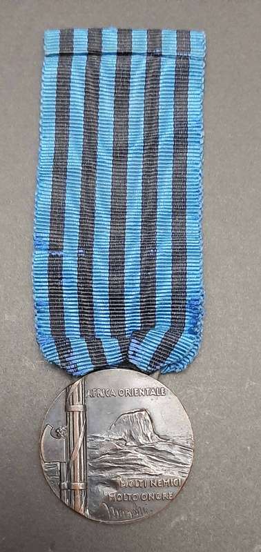 **RARE: 1936 Italian Africa Orientale Fascist Medal w/ Ribbon Devices (Combat & Valour)**