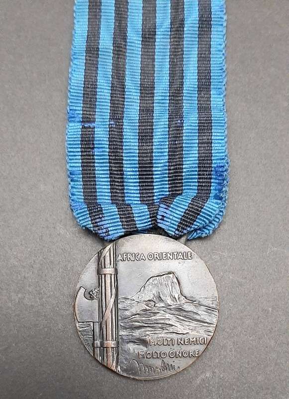 **RARE: 1936 Italian Africa Orientale Fascist Medal w/ Ribbon Devices (Combat & Valour)**