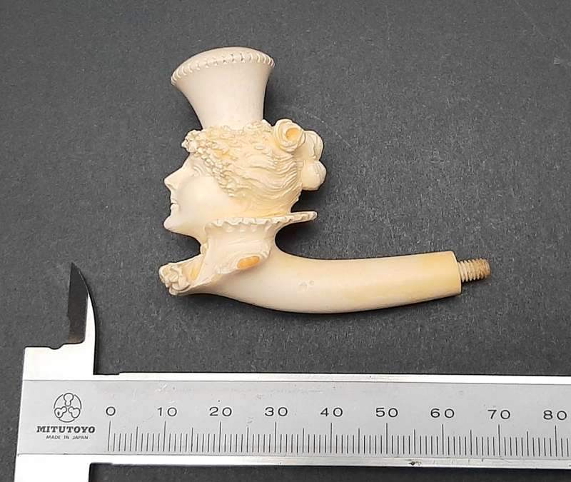 19th century German `Dame Pattern` Meerschaum pipe bowl with leather case (8cm x 6cm)
