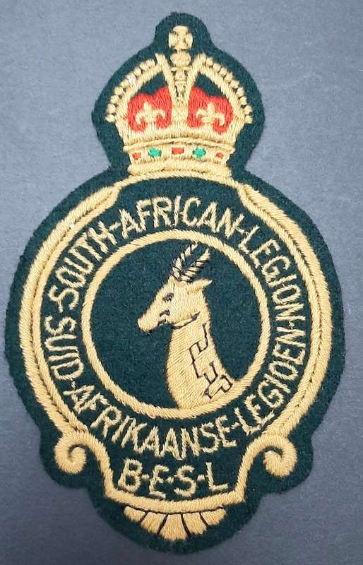 **WW1 / 2 : South African Legion Embroidered Blazer Badge (13cm x 7cm).**