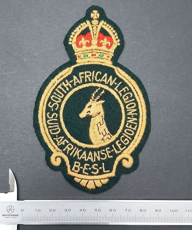 **WW1 / 2 : South African Legion Embroidered Blazer Badge (13cm x 7cm).**