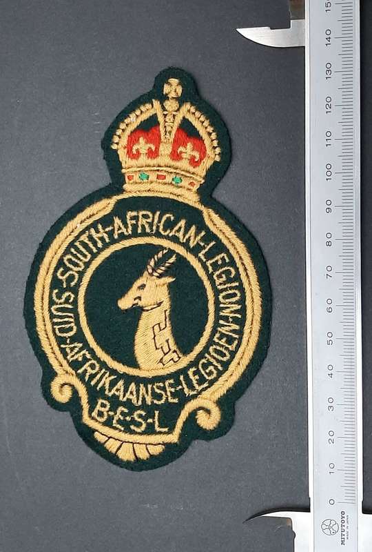 **WW1 / 2 : South African Legion Embroidered Blazer Badge (13cm x 7cm).**
