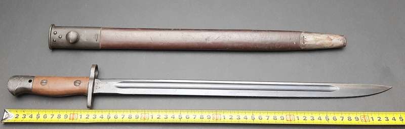 WW2 UDF 1907 Patt. Mangrovite Bayonet with Matching Scabbard (Inscribed)