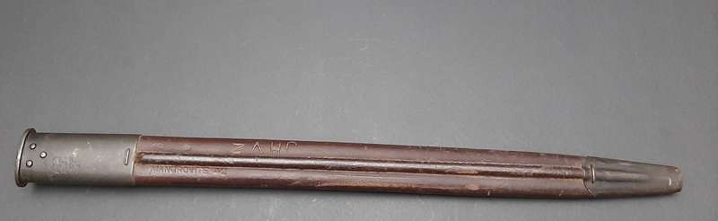 WW2 UDF 1907 Patt. Mangrovite Bayonet with Matching Scabbard (Inscribed)