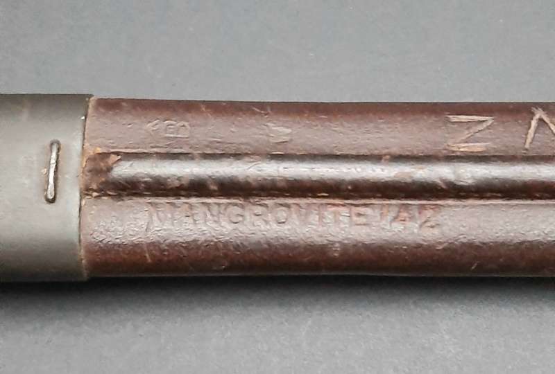 WW2 UDF 1907 Patt. Mangrovite Bayonet with Matching Scabbard (Inscribed)