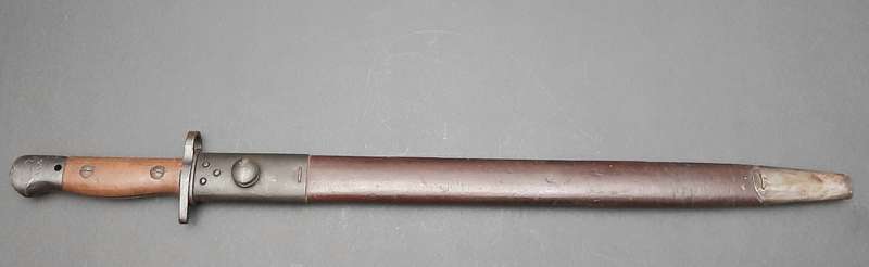 WW2 UDF 1907 Patt. Mangrovite Bayonet with Matching Scabbard (Inscribed)