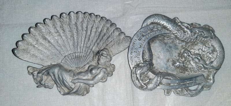 **RARE: WW1 German L33 Zeppelin Salvage Ashtrays x2 (Inscribed).**