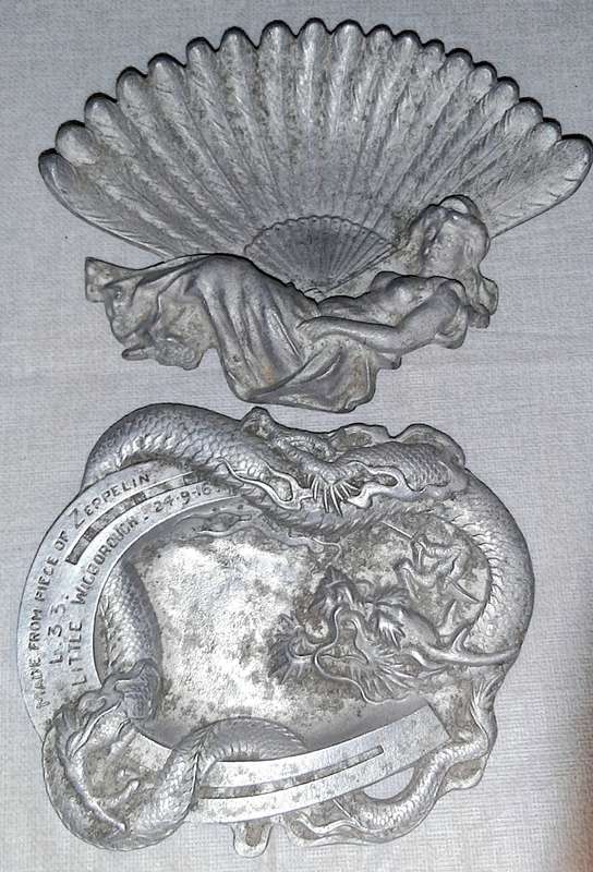 **RARE: WW1 German L33 Zeppelin Salvage Ashtrays x2 (Inscribed).**