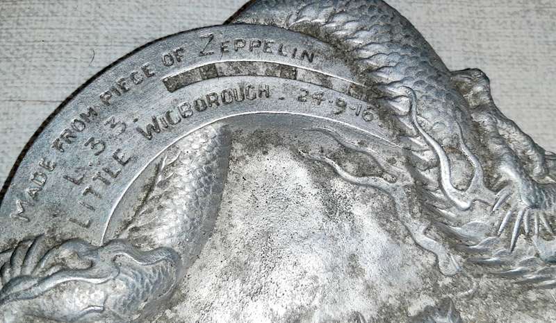 **RARE: WW1 German L33 Zeppelin Salvage Ashtrays x2 (Inscribed).**
