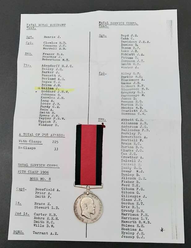**RARE: 1906 Natal Rebellion `Bambatha` Medal w/ Ribbon (Copy Medal Roll).**