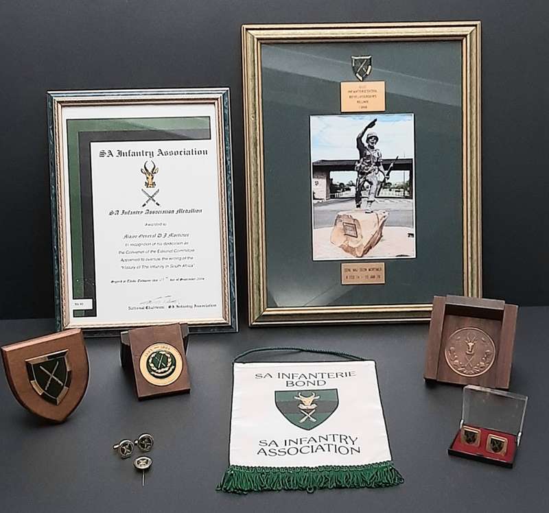 **RARE: 1980s SADF Maj-General D.J. Mortimer SA Infantry School/ Association Award Lot x 9 Pcs.**