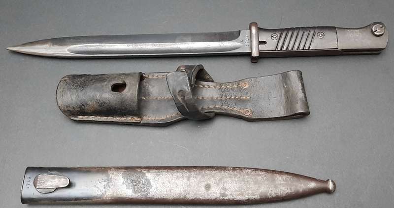 WW2 German K98 Bayonet with Scabbard and Leather Frog (Clemen & Jung) Matching Serials