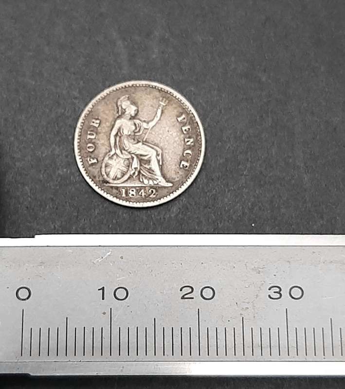 **1842 Britain: .925 Silver 4d QV Coin (F+).**