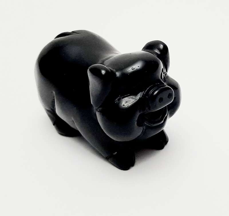 **RARE: Late 19th Century Carved Chinese Obsidian Pig Figurine (7cm x 5cm).**